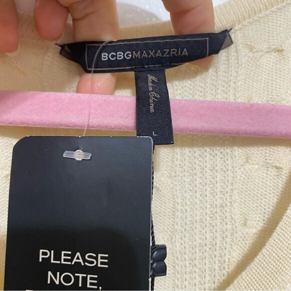 BCBGMaxAzria Ivory Wool Sweater Dress Size Large NWT Embroidered Short Sleeve - Picture 9 of 11